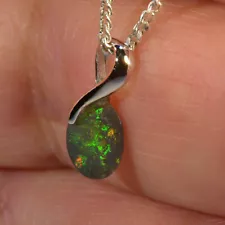 Solid Natural Australia Black Opal Solid White Gold Pendant (17179)