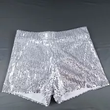 Spirit Womens Shorts Large Silver Sparkle All Over Sequin Hotpants Party Club