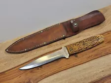 1910-30 UTICA KNIFE & RAZOR CO. (GERMANY) BONE HNDL "PIG STICKER" KNIFE W/SHEATH