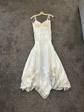 Vintage Scala White/Ivory Beaded Silk Formal Wedding Dress Small