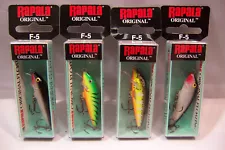 SALE 4pc RAPALA: F-5 ORIGINAL FISHING LURES 5cm 2in FIRE TIGER SILVER HOT STEEL