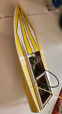 Vtg. Gas Engine YELLOW Speed RC BOAT 26" Wood Frame Solid Build Free ShpN