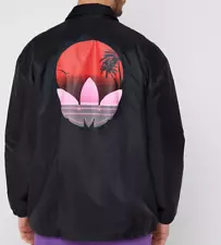 ADIDAS Men's Tropical Coach Black Sunset Palm Trees Beach Sample Lined Jacket