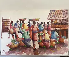 FILIPINO PHILIPPINES "MARKET SCENE" Acrylic PAINTING/ CANVAS. SIGNED. 24"X36"