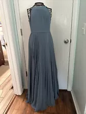 AZAZIE ZEYA Chiffon Floor-Length Bridesmaid Dress with Slit - Dusty Blue - A2