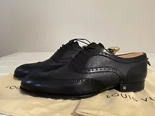 Louis Vuitton LV Oxfords Dress Shoes Mens Size 9 Black Grain Leather Wing Tip