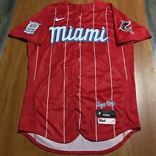 Team Issued Nike Authentic Miami Marlins City Connect MLB Baseball Jersey Red 44