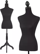 Female Mannequin Torso Dress Form Manikin Body with Wooden Tripod Base Stand