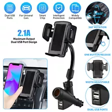 Dual USB Port Cigarette Lighter Socket Car Charger Mount Holder for Cell Phone