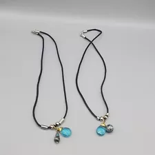 Blue Pendant Necklace Set (2) Black Cord Acrylic Charm Best Friend 18"