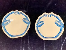 Pair Vintage Art Studio Pottery Weird Trinket Dish Bug Fish Candy Nut Dish OOAK