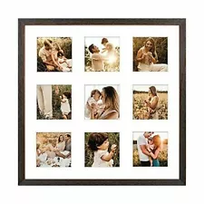 16x16 Distressed Wood Picture Frame with White Mat for Nine 4x4 Photos Portrait