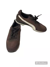 PUMA Men's Shoes 9 Brown Suede Leather Sneakers White Stripe Low Top Retro