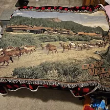 Lost Valley Ranch Woven Blanket Tapestry Horses Galloping Throw Souvenir 65x46