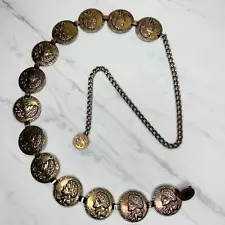 Vintage Alexander the Great Coin Gold Tone Metal Chain Link Belt OS One Size