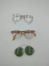 Green Aviator Clip-On Sunglasses Mid Century Reading Glasses Bi Focal VTG Lot