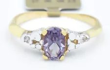 AAA ALEXANDRITE 0.69 Cts & GENUINE DIAMOND RING 10K YELLOW GOLD - New With Tag