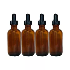 2oz Amber Glass Bottles for Essential Oils with Glass Eye Dropper - Pack of 4