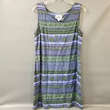 Vintage Just In Thyme Blue/Green Women's Sz 14 Mini Dress Turtles Botanical^