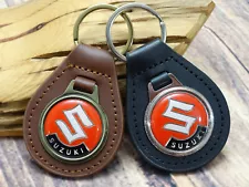 NOS RARE VINTAGE 1970s SUZUKI MOTORCYCLE CAR Leather Key Chain Ring Fob NEW