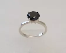 925 Sterling Silver 1.37Ct. Black Carbonado Diamond Solitaire Engagement Ring