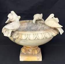 ALABASTER & MARBLE PEDESTAL BIRD BATH WITH 4 FIGURAL DOVES