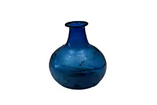 Antique Blown Glass Chestnut Bottle Free Blown Globular Flask Seed Bubble Blue"2