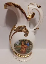 Antique hand-painted porcelain vase, 1972. 17" tall.