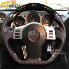 Real Carbon Fiber Flat Sport LED Steering Wheel Fit 03-09 Nissan 350z Fairlady Z