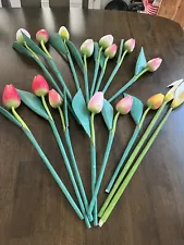 Wooden tulips, set of 16spring tulips, 13 18” flower table decor, 2 Cali Lilies