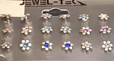 18 Pc 4mm Flower Multi CZ Paved Top Surgical Steel Nose Studs silver tone