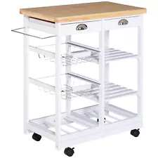 HOMCOM Rolling Kitchen Island Trolley Serving Cart Drawer Shelves Basket