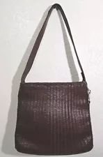 Vintage Fossil Brown Leather Basket Weave Bucket Purse Shoulder Bag 75082