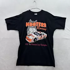 Vintage Hooters Nascar T Shirt Mens XL Black Ford Racing #7 90s Single Stitch