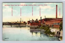 Lawrence MA-Massachusetts, Merrimac River from Duck Bridge, Vintage Postcard