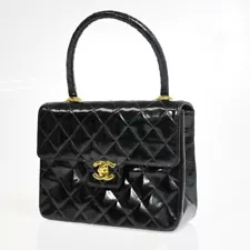 CHANEL CC Logo Matelasse Hand Bag Patent Leather Black GHW France 21RK221