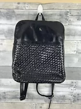 Ashbrook Black Leather Bookbag With Weaving Pattern