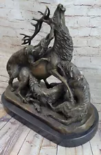 100% Solid Bronze Sculpture Confrontation Between Wildlife Stag and Dogs sALE