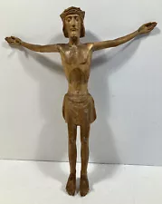 Antique Vtg Carved Wood Crucifix Corpus Jesus Statue Catholic Church 15”H