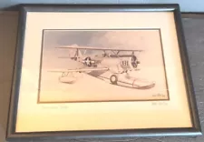 WWII Grumman Duck Print Uwe Feist Artist Proofed One Of 950 Framed 1984 W Cert