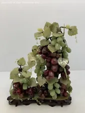 Vintage Chinese Jade Grape Cluster Vine Bonsai Tree Home Decorative 16 In