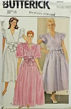 Butterick 6443 80s Prom Dress, Wrap Bodice, Balloon Sleeve Sz 16 BarbieCore