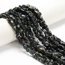 Natural Dark Green Tourmaline Rough Nugget Beads Size 5-7x6-10mm 15.5'' Strand