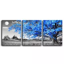 Wall Art For Living Room Black And White Blue Tree Moon Canvas Wall Decor For...