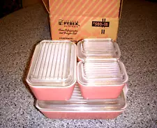 Vintage Pyrex Colors Pink 8PC Set Refrigerator Dishes & Lids Never Used NIB