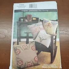 VOGUE 7462 Pattern for Living Mission Style Embroidered Pillows Uncut-NEW