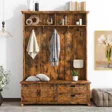 Hall TreeModern Style Hall Tree with Storage Cabinet 2 Large Drawers