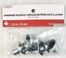 Celebrate It! 6 pc Silver Bell Clochettes 1.5" Metal Christmas Jingle Bells NEW