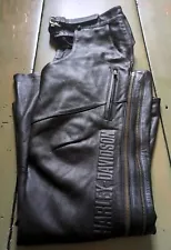 Harley Davidson DELUXE Leather Motorcycle Chaps | Men's XL | ZIP PULLS ALTERED