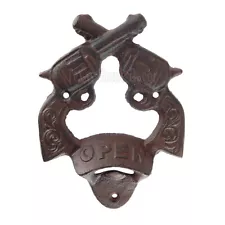 Crossed Guns Bottle Opener Rustic Cast Iron Wall Mount Western Antique Style